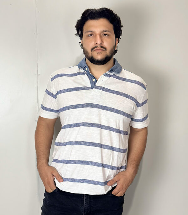 Tommy Hilfiger White-Blue XL Polo Half Sleeve Denim - Image 4