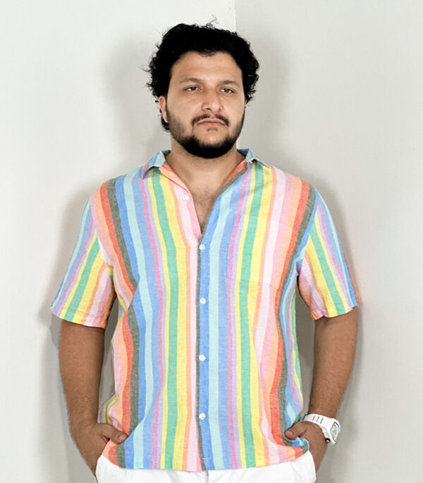 Gap Men's Linen Blend SS Button Colorful Strips XL Shirt - Image 4