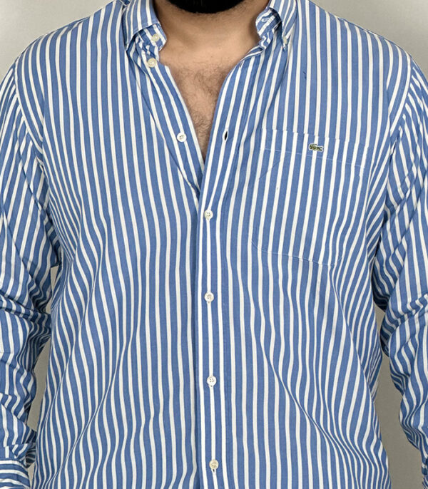 Lacoste Men's Full Sleeve Button-Up Blue & White Strip XL Shirt