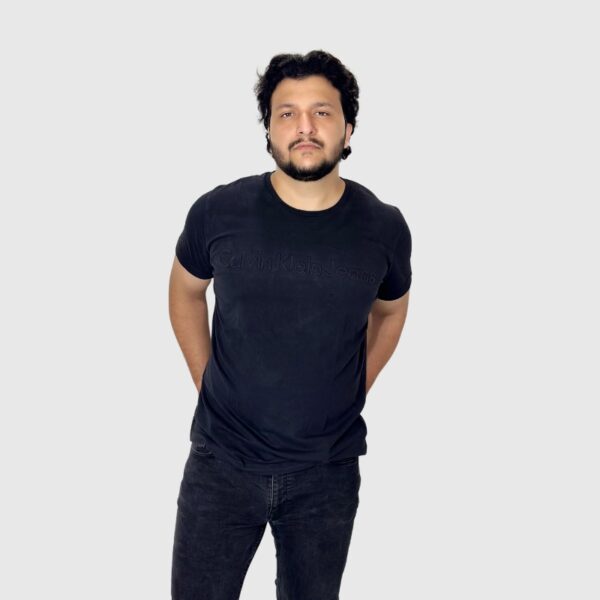 CK Logo Embossed Black Large T-Shirt