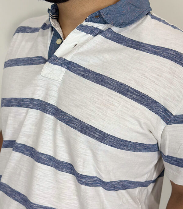 Tommy Hilfiger White-Blue XL Polo Half Sleeve Denim