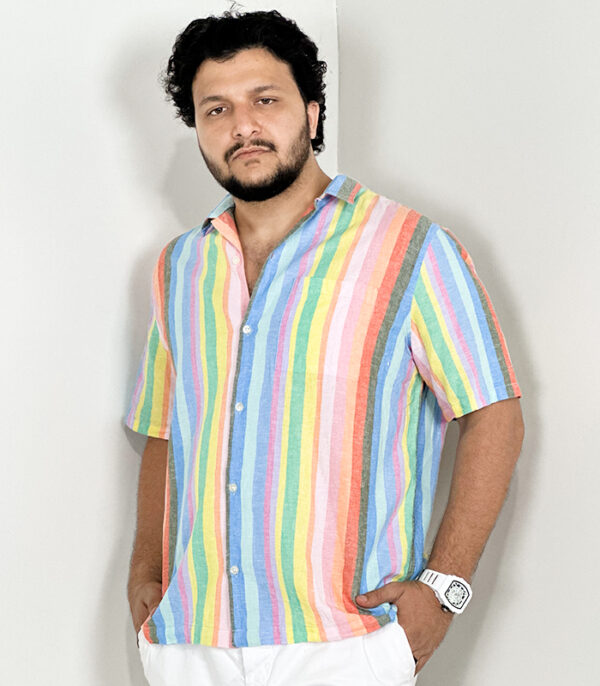 Gap Men's Linen Blend SS Button Colorful Strips XL Shirt - Image 3