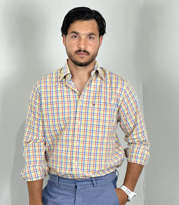 Tommy Hilfiger Blue Yellow Casual Button-Down Large Shirt - Image 4