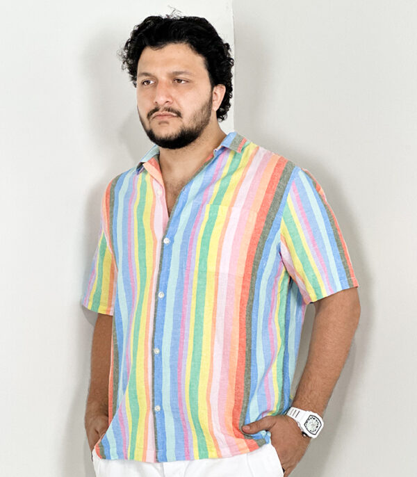 Gap Men's Linen Blend SS Button Colorful Strips XL Shirt