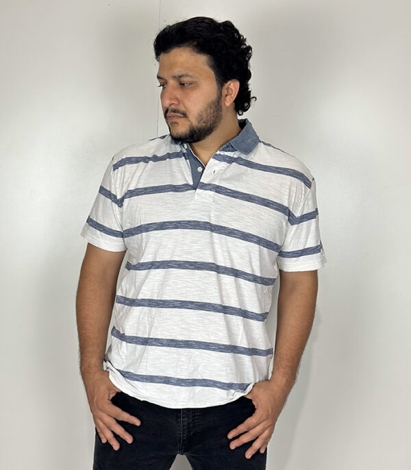 Tommy Hilfiger White-Blue XL Polo Half Sleeve Denim - Image 2