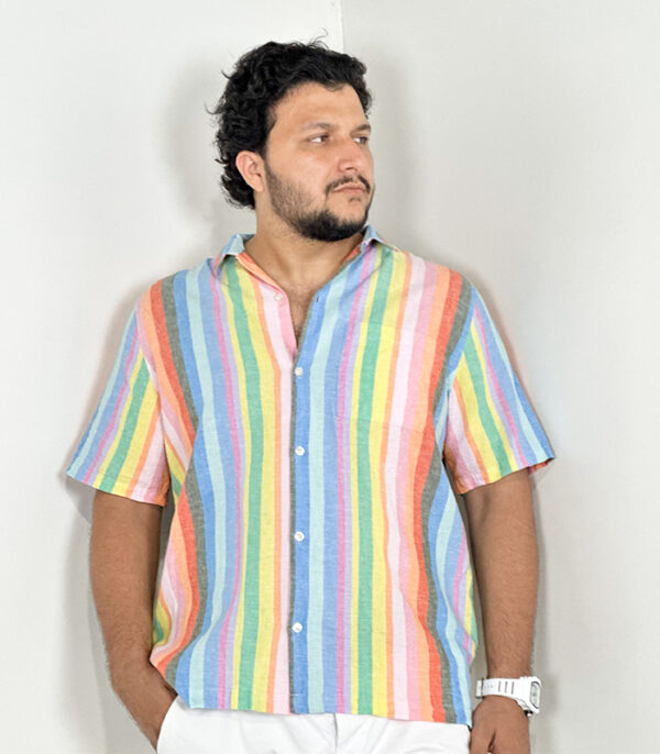 Gap Men's Linen Blend SS Button Colorful Strips XL Shirt - Image 2