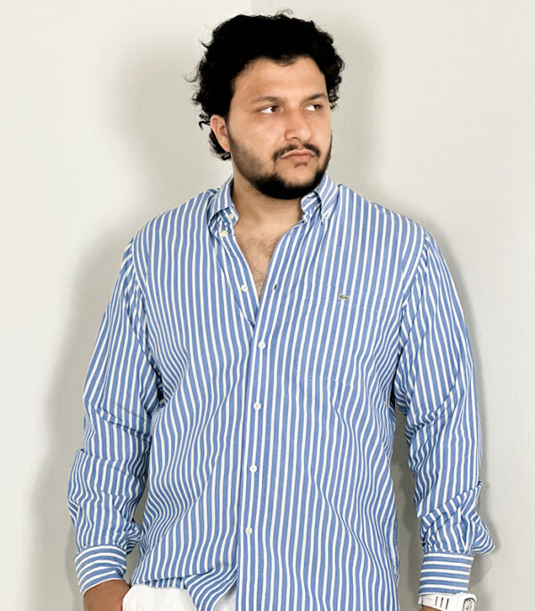 Lacoste Men's Full Sleeve Button-Up Blue & White Strip XL Shirt - Image 2